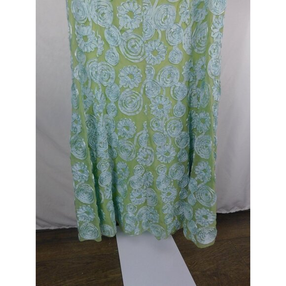 Chetta B Skirt Womens 10 Green Floral Applique Maxi A-Line Side Zip Embroidered - Picture 8 of 10